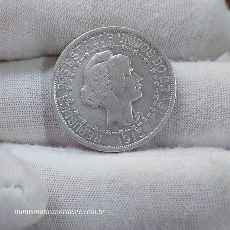 1.000 Réis Ano 1913 - Prata 0,900 - Estrelas Ligadas - Imagem 6