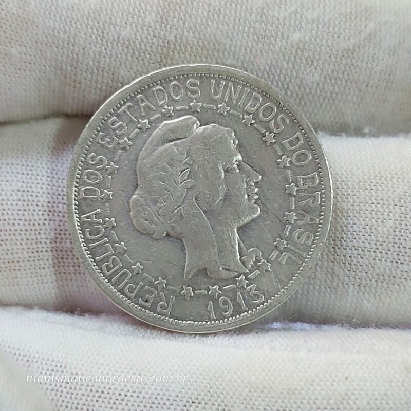 1.000 Réis Ano 1913 - Prata 0,900 - Estrelas Ligadas - Imagem 3