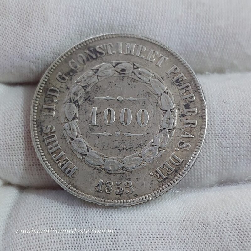 1.000 Réis Ano 1853 Prata 0,917 - Imagem 4