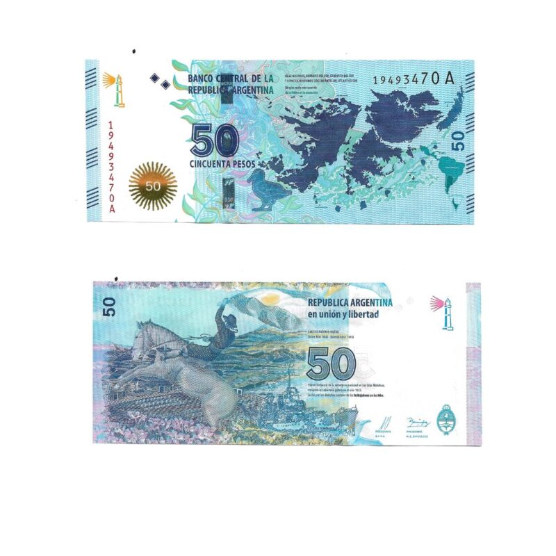 Cédula de 50 Pesos da Argentina - Ilhas Malvinas - Série Gaucho Antonio Rivero
