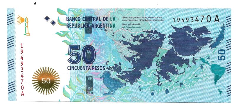 Cédula de 50 Pesos da Argentina - Ilhas Malvinas - Série Gaucho Antonio Rivero - Imagem 2