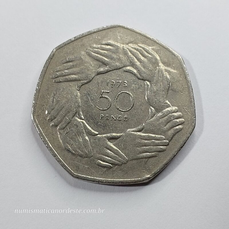 Moeda 50 Pence - Reino Unido - Ano 1973 – Entrada do Reino Unido na CEE - Elizabeth II - Imagem 5