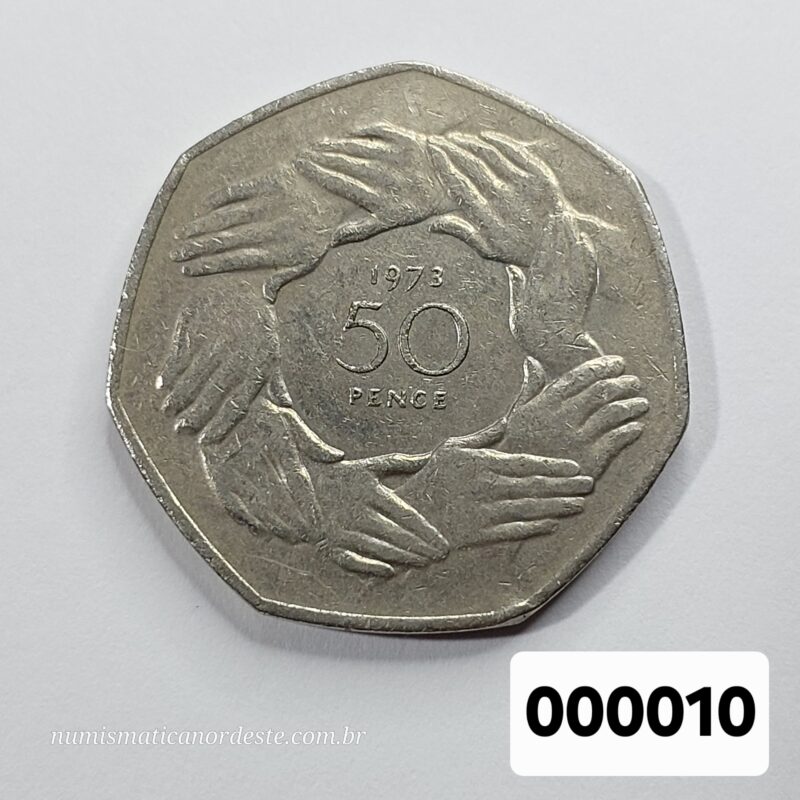Moeda 50 Pence - Reino Unido - Ano 1973 – Entrada do Reino Unido na CEE - Elizabeth II