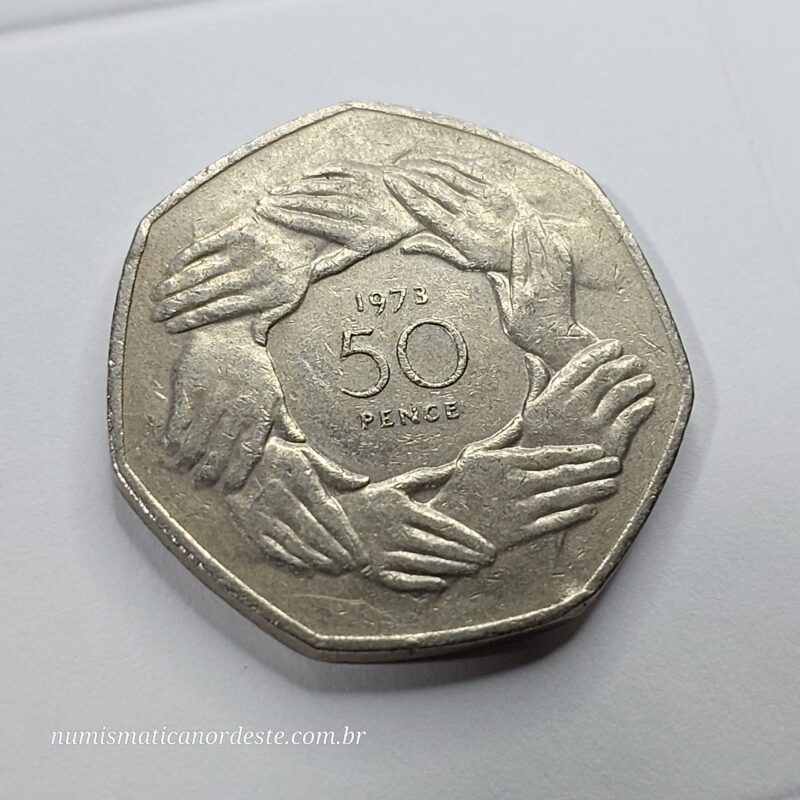 Moeda 50 Pence - Reino Unido - Ano 1973 – Entrada do Reino Unido na CEE - Elizabeth II - Imagem 3