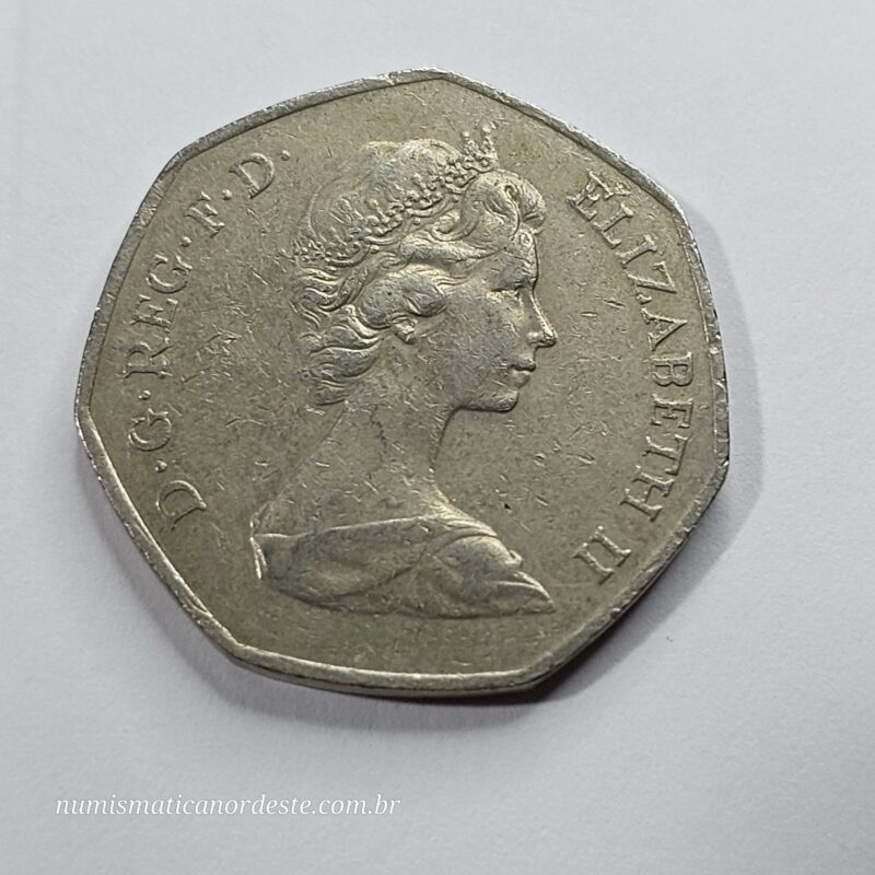 Moeda 50 Pence - Reino Unido - Ano 1973 – Entrada do Reino Unido na CEE - Elizabeth II - Imagem 6