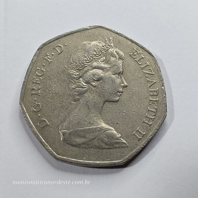 Moeda 50 Pence - Reino Unido - Ano 1973 – Entrada do Reino Unido na CEE - Elizabeth II - Imagem 4