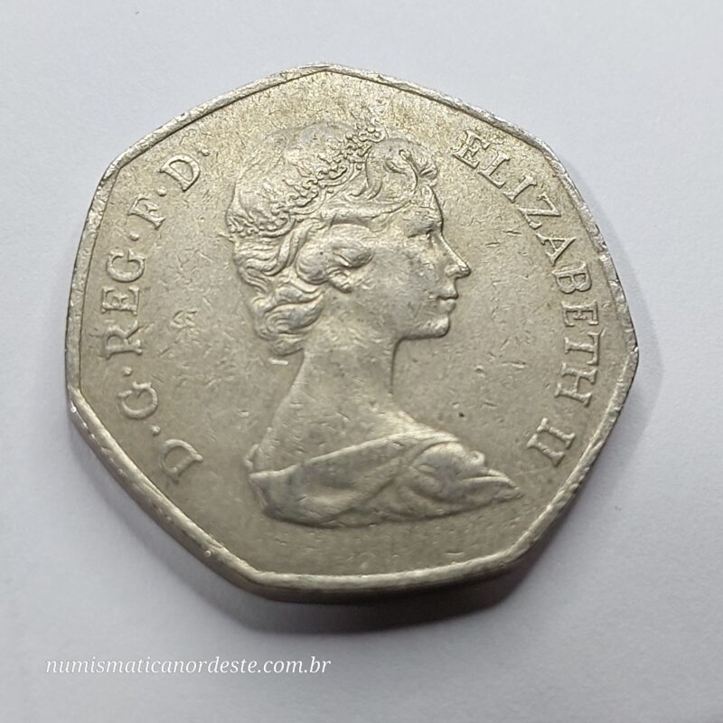 Moeda 50 Pence - Reino Unido - Ano 1973 – Entrada do Reino Unido na CEE - Elizabeth II - Imagem 2
