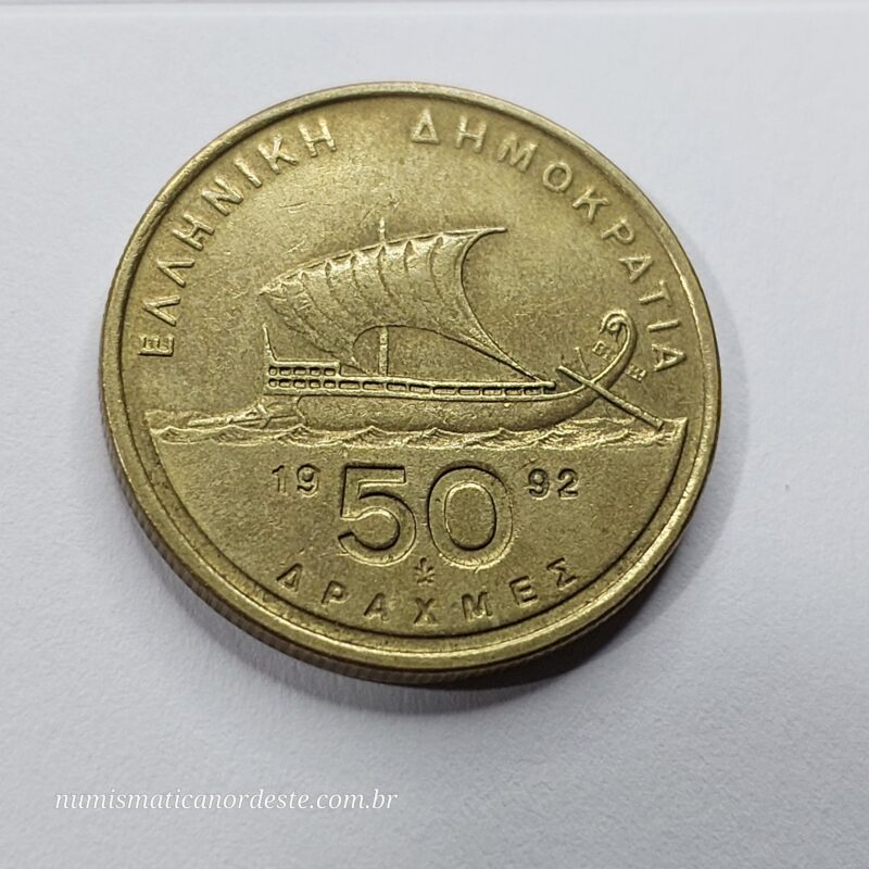 Moeda 50 Dracmas Ano 1992 – Grécia - República Helênica - Imagem 3