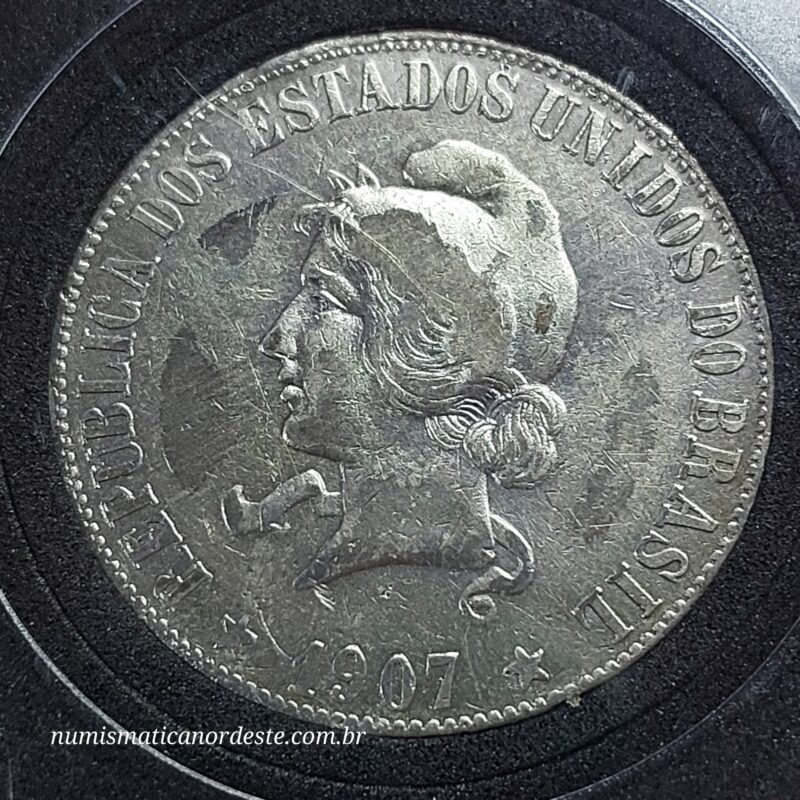 Moeda 2000 Réis Ano 1907 – Prata 0.900 | República do Brasil | Circulação Antiga - Imagem 2