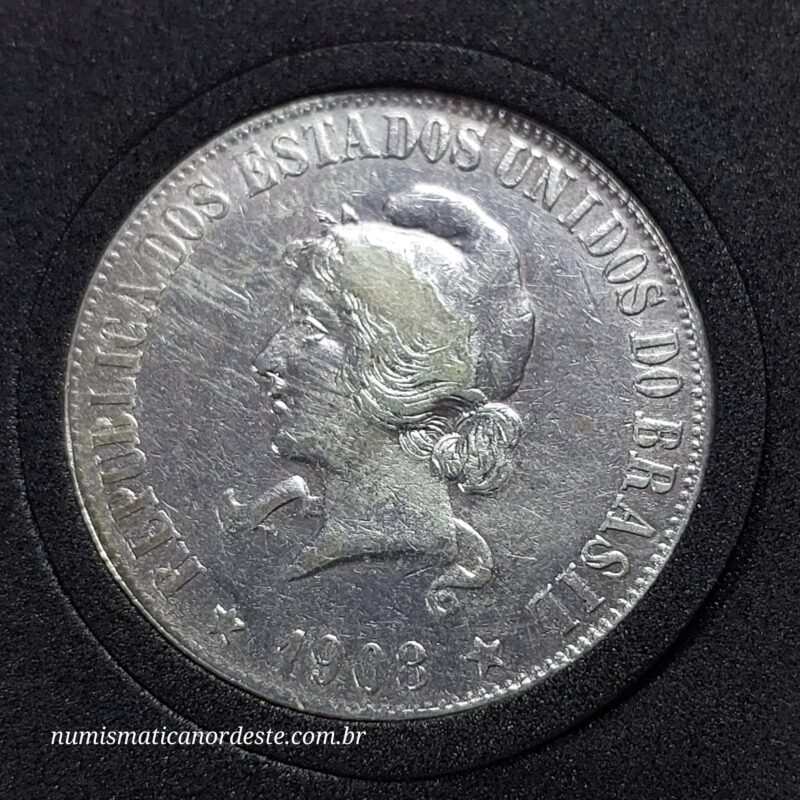 Moeda 2000 Réis Ano 1908 – Prata 0.900 | República do Brasil | Circulação Antiga - Imagem 6