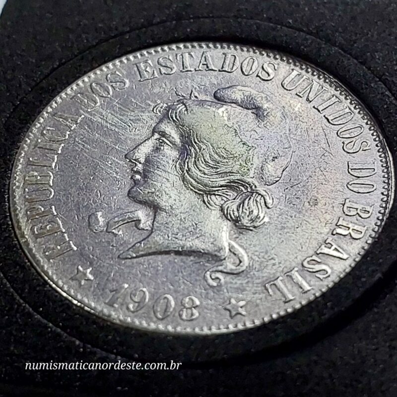 Moeda 2000 Réis Ano 1908 – Prata 0.900 | República do Brasil | Circulação Antiga - Imagem 4