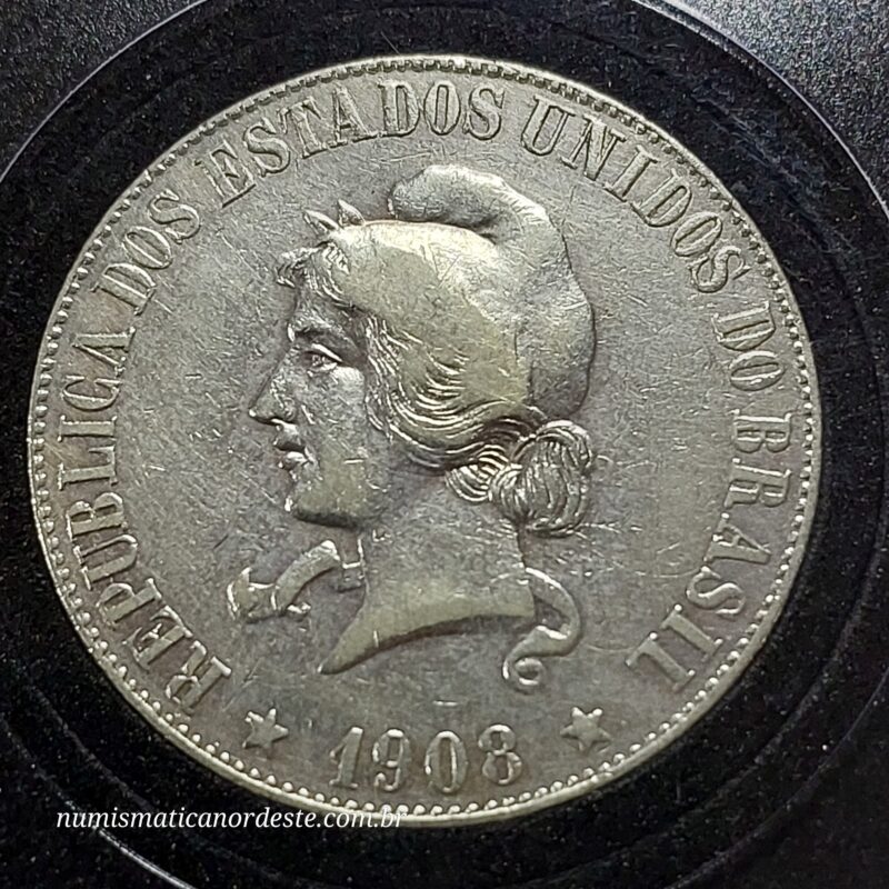 Moeda 2000 Réis Ano 1908 – Prata 0.900 | República do Brasil | Circulação Antiga - Imagem 6
