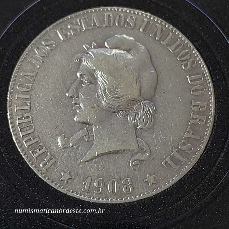 Moeda 2000 Réis Ano 1908 – Prata 0.900 | República do Brasil | Circulação Antiga - Imagem 2
