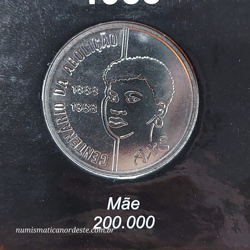 Trio Axé - 100 Cruzados Ano 1988 - Comemorativa ao Centenário da Abolição da Escravidão - Homem, Mulher e Criança - Flor de Cunho - Imagem 4