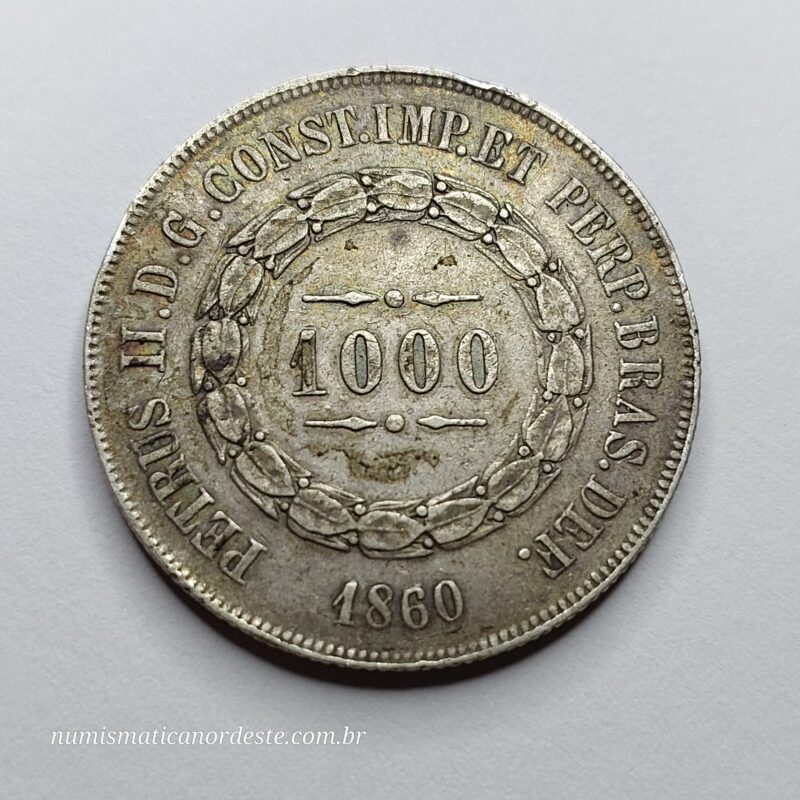Moeda de 1.000 Réis Ano 1860 Prata 0,917 - Imagem 5