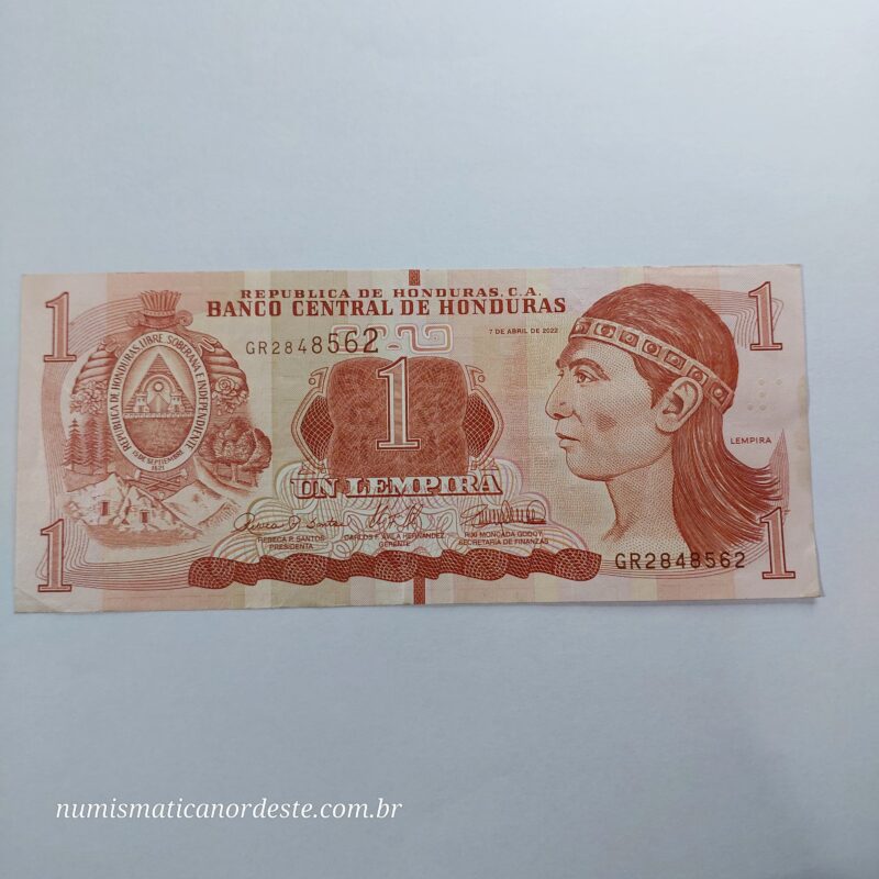 Cédula de 1 Lempira – Honduras 2022 | Ruínas de Copán e Herói Indígena Lempira - Imagem 4