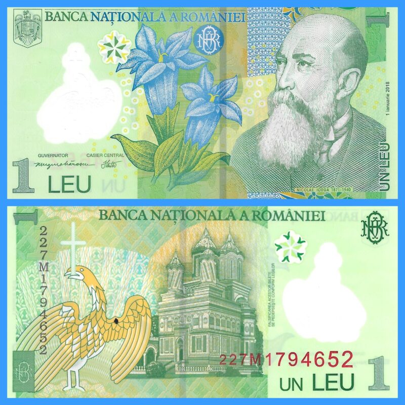 Cédula de 1 Leu da Romênia - Personagem: Nicolae Iorga de Polímero