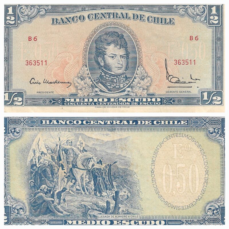 Cédula Chilena de ½ Escudo - Bernardo O'Higgins - Banco Central de Chile