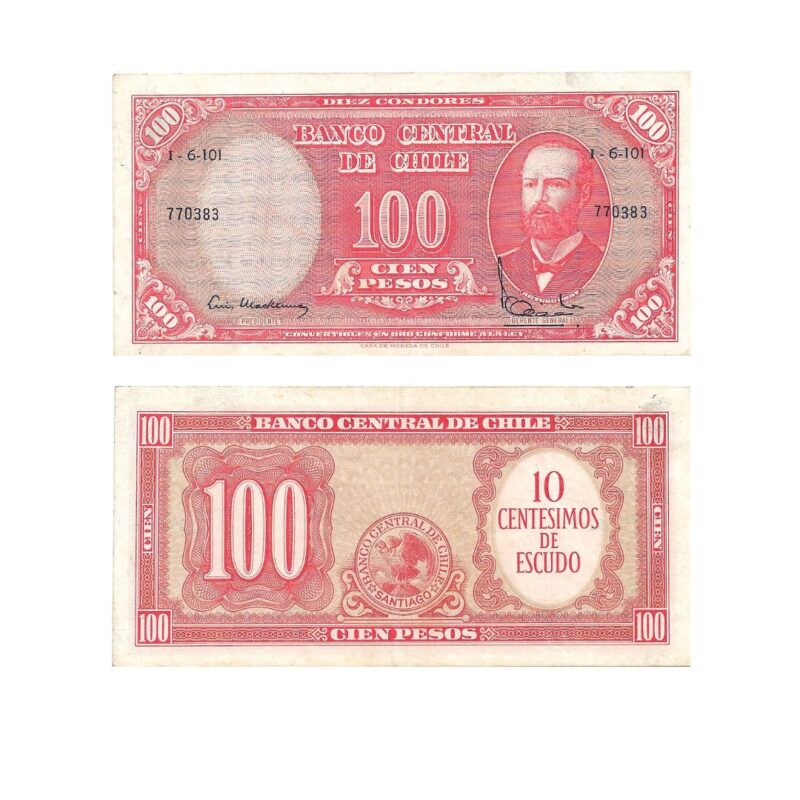 Cédula Antiga do Chile 100 Pesos – Banco Central – Arturo Prat – Série 770383
