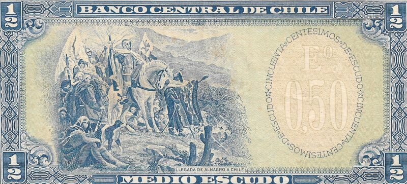 Cédula Chilena de ½ Escudo - Bernardo O'Higgins - Banco Central de Chile - Imagem 3