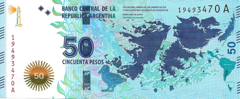 Cédula de 50 Pesos da Argentina - Ilhas Malvinas - Série Gaucho Antonio Rivero - Imagem 2
