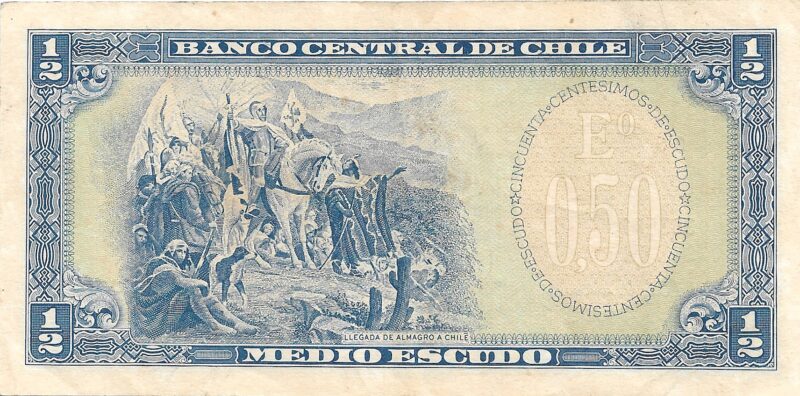 Cédula Chilena de ½ Escudo - Bernardo O'Higgins - Banco Central de Chile - Imagem 4
