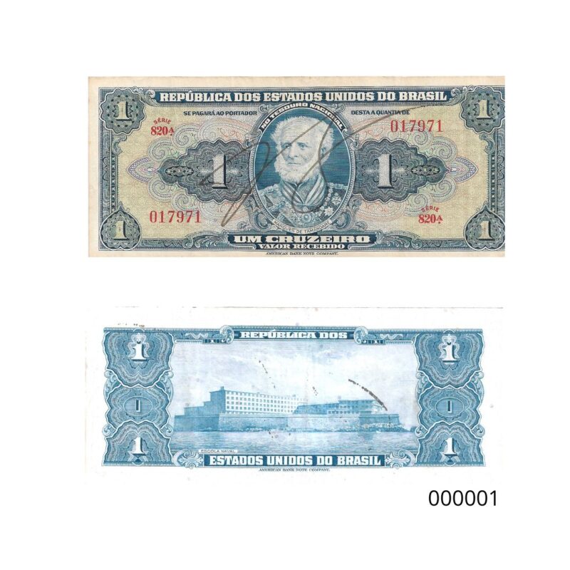 Cédula de 1 Cruzeiro (Cr$1) – Marquês de Tamandaré -  AUTOGRAFADA - 1ª Estampa