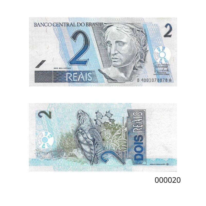 Cédula de 2 Reais (R$ 2) do Brasil - "Tartaruga Marinha" - 1a. Família