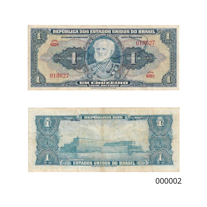 Cédula de 1 Cruzeiro (Cr$1) – Marquês de Tamandaré -  AUTOGRAFADA - 1ª Estampa