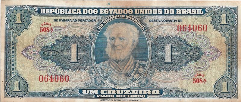 Cédula de 1 Cruzeiro (Cr$1) – Marquês de Tamandaré -  AUTOGRAFADA - 1ª Estampa - Imagem 2