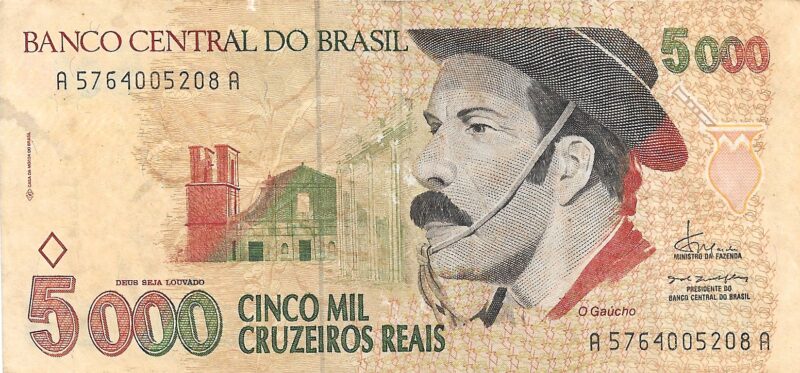 Cédula de 5.000 Cruzeiros Reais (CR$ 5.000) do Brasil - "Gaúcho" - Imagem 2