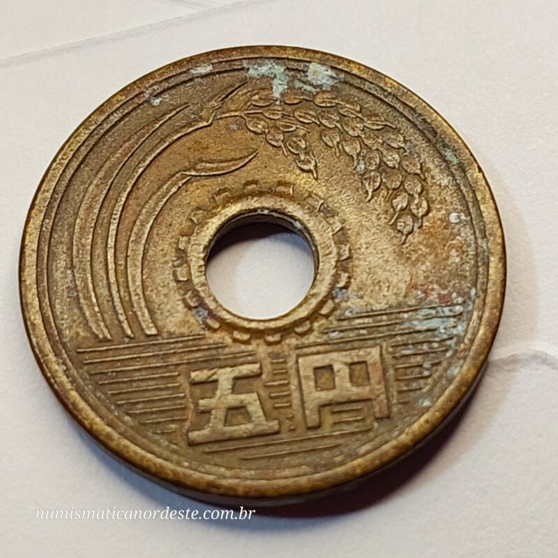 Moeda do Japão de 5 Ienes (¥5) Era Showa Ano 37 (1962)