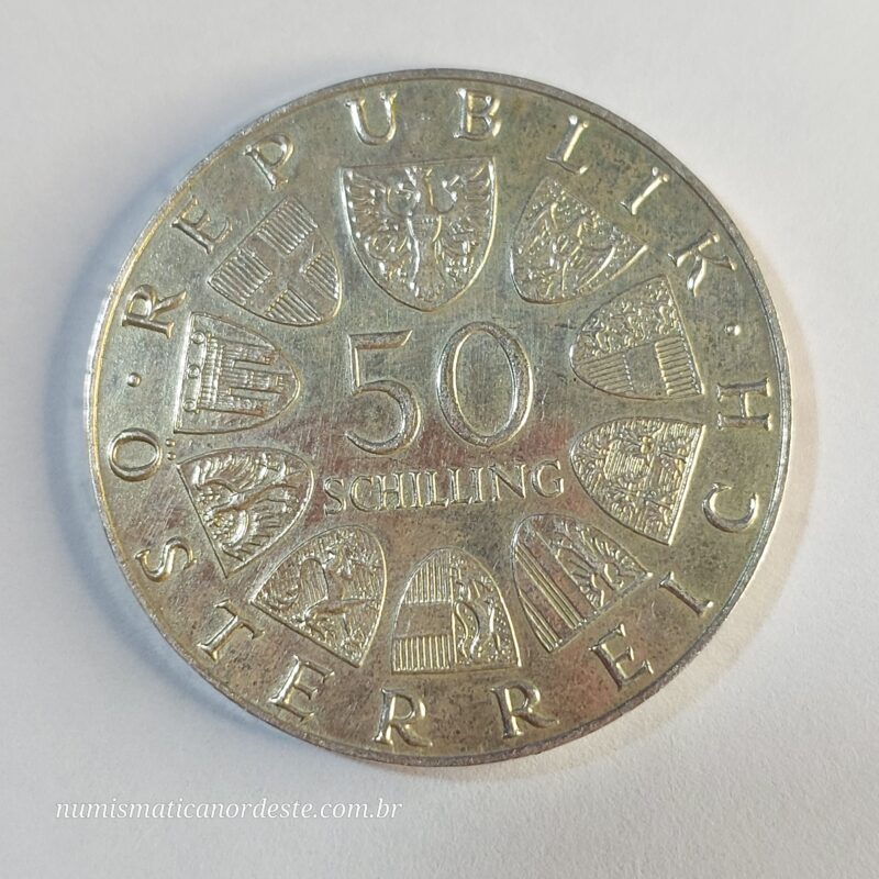 Moeda Áustria 50 Schilling Comemorativa – 500 Anos do Bummerlhaus - Ano 1973