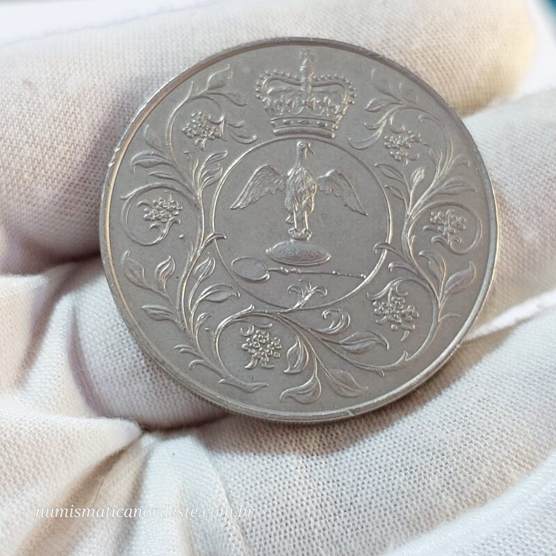 Moeda 25 Pence Reino Unido - COMEMORATIVA aos 25 anos da Coroação de Elizabeth II - Ano 1977