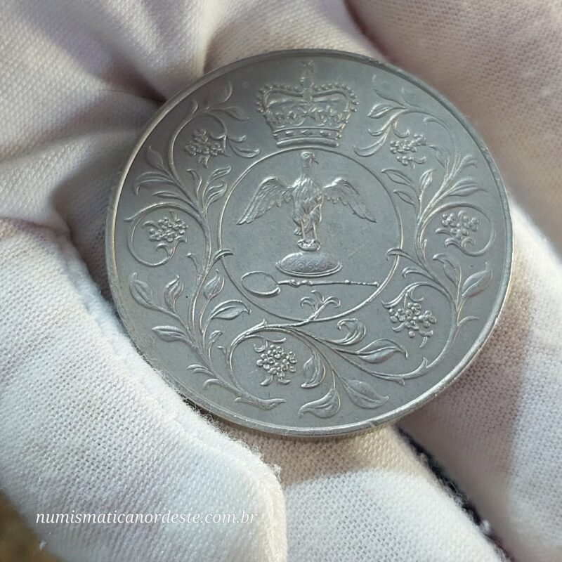 Moeda 25 Pence Reino Unido - COMEMORATIVA aos 25 anos da Coroação de Elizabeth II - Ano 1977 - Imagem 8