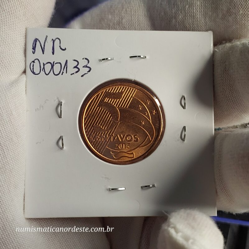 Moeda de 5 Centavos do Brasil Ano 2015 - FLOR DE CUNHO - Imagem 5