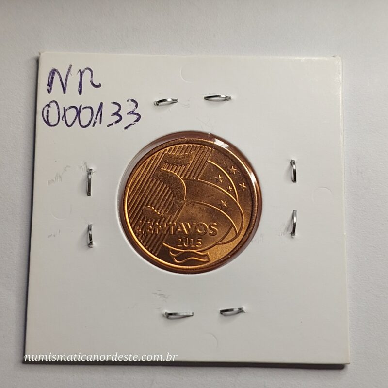 Moeda de 5 Centavos do Brasil Ano 2015 - FLOR DE CUNHO - Imagem 3