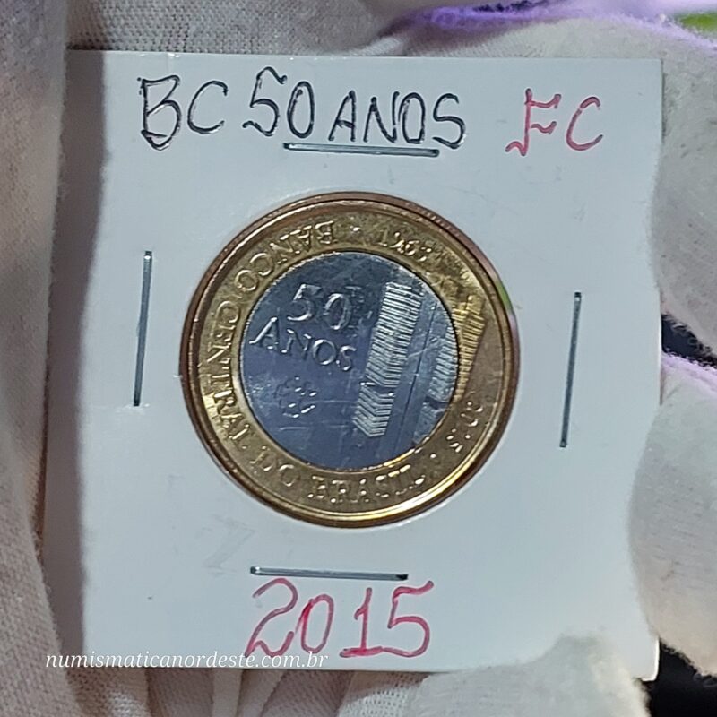 Moeda de 1 Real do Brasil Comemorativa aos 50 Anos do Banco Central do Brasil (BC 50 Anos) - Flor de Cunho
