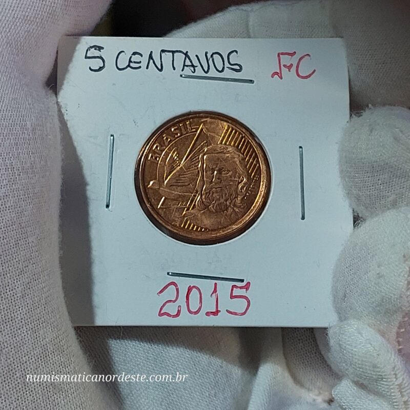 Moeda de 5 Centavos do Brasil Ano 2015 - FLOR DE CUNHO - Imagem 6