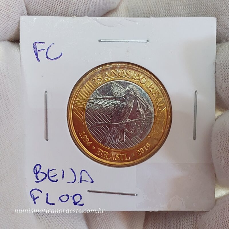 Moeda de 1 Real do Brasil Comemorativa aos 25 Anos do Plano Real - Beija Flor - (FC - Flor de Cunho)