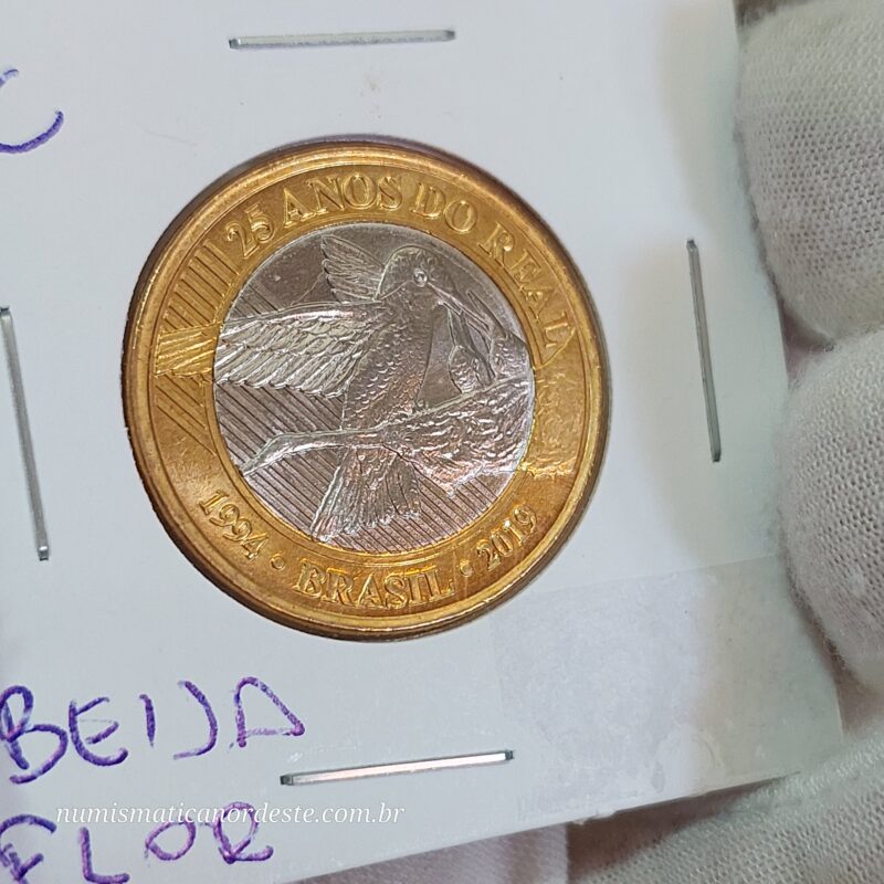 Moeda de 1 Real do Brasil Comemorativa aos 25 Anos do Plano Real - Beija Flor - (FC - Flor de Cunho) - Imagem 2