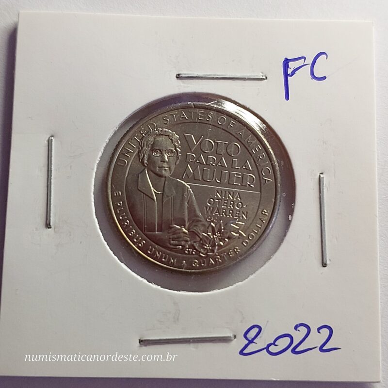 Moeda de Quarter Dollar  Ano 2022 (D) - Nina Otero Warren (FC - Flor de Cunho) - Série Mulheres Americanas - Imagem 3