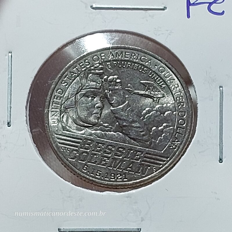 Moeda de Quarter Dollar  Ano 2023 (D) - Bessie Coleman - (FC - Flor de Cunho) - Série Mulheres Americanas - Imagem 5