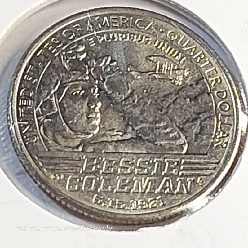 Moeda de Quarter Dollar  Ano 2023 (D) - Bessie Coleman - (FC - Flor de Cunho) - Série Mulheres Americanas - Imagem 3