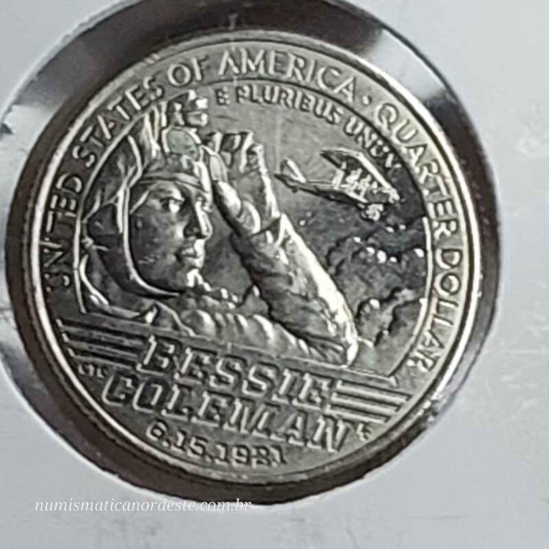 Moeda de Quarter Dollar  Ano 2023 (D) - Bessie Coleman - (FC - Flor de Cunho) - Série Mulheres Americanas