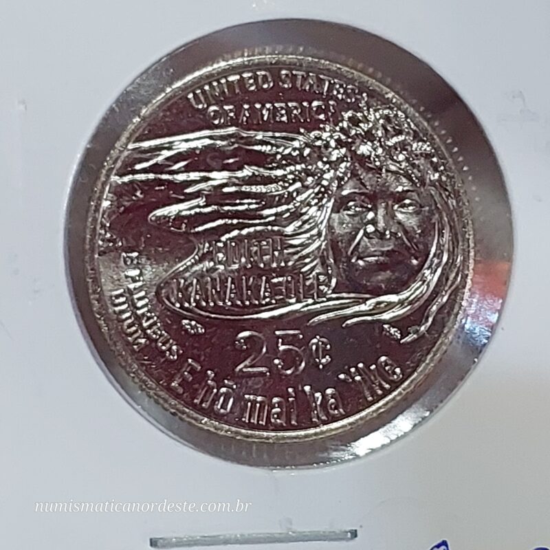 Moeda de Quarter Dollar  Ano 2023 (D) - Edith Kanaka'ole - (FC - Flor de Cunho) - Série Mulheres Americanas