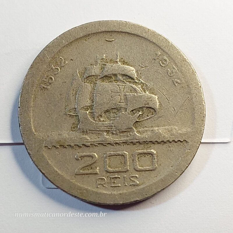 Moeda de 200 Réis Ano 1932 - Brasil - Série Vicentina - 400 anos de colonização do Brasil - Imagem 5