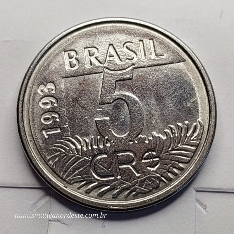Moeda de 5 Cruzeiros Ano 1993 - Brasil - Fauna Terrestre - Arara