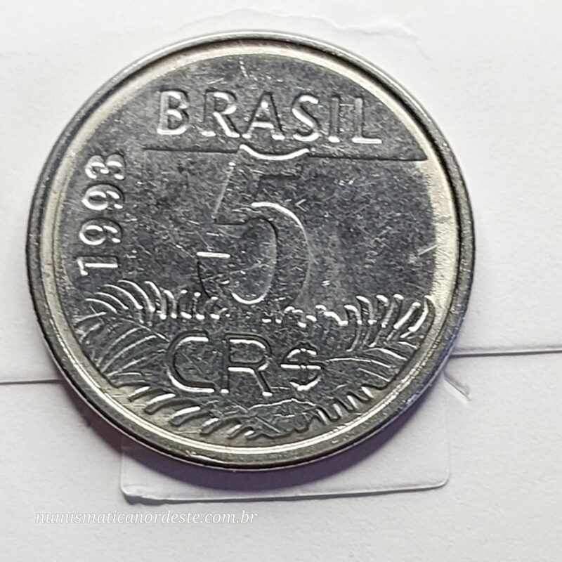 Moeda de 5 Cruzeiros Ano 1993 - Brasil - Fauna Terrestre - Arara - Imagem 3