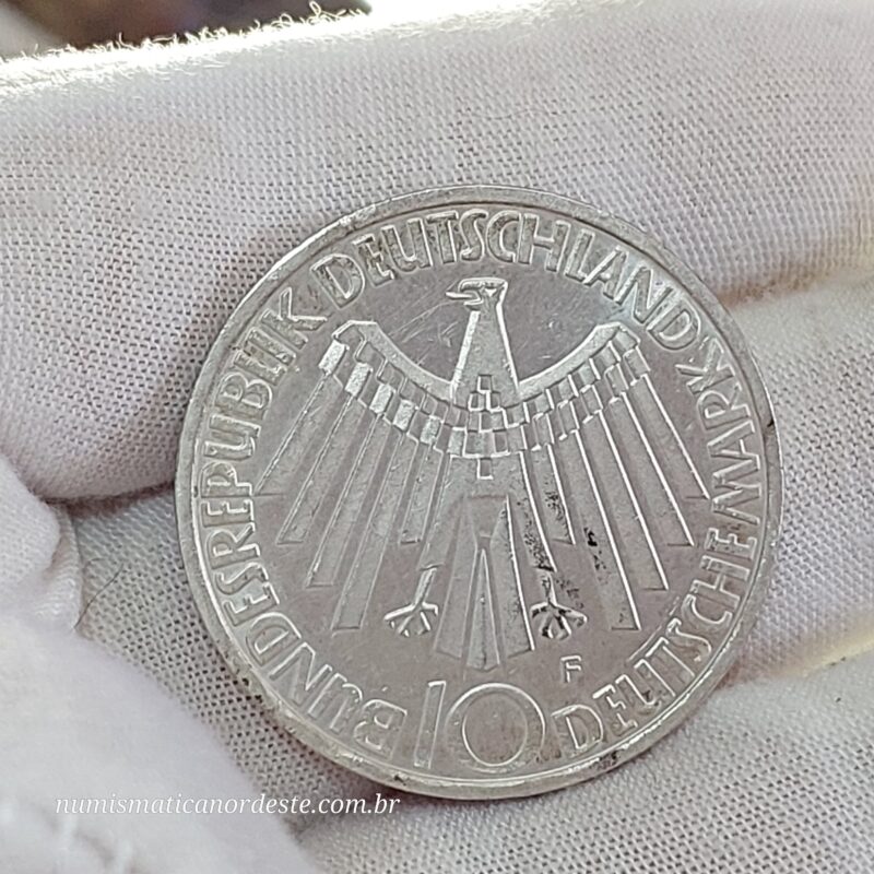 Moeda de 10 Marcos Ano 1972 da Alemanha - Comemorativa: XX Jogos Olímpicos de Verão - Emblema "In Deutschland" - Imagem 9